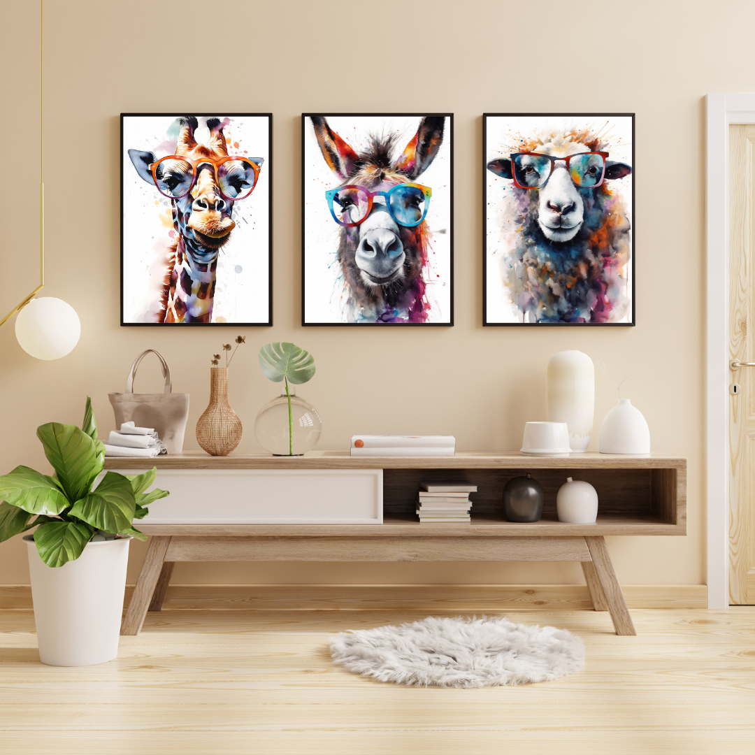 affiches animaux avec lunettes colorées