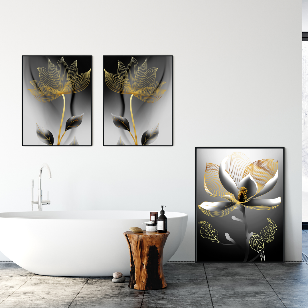 affiches fleurs abstraites dorées