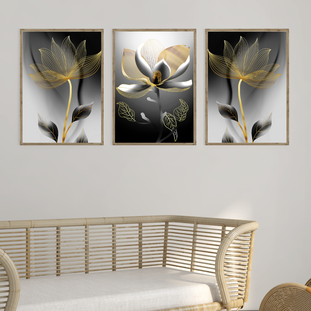 affiches fleurs abstraites dorées