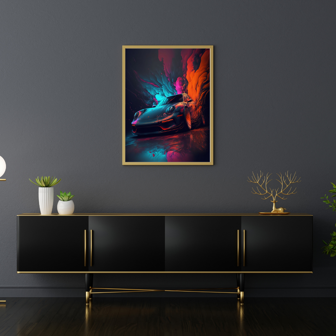 affiche voiture de sport colorée porsche