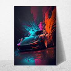 affiche voiture de sport colorée porsche