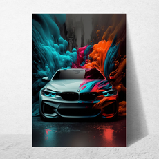 affiche voiture de sport colorée bmw
