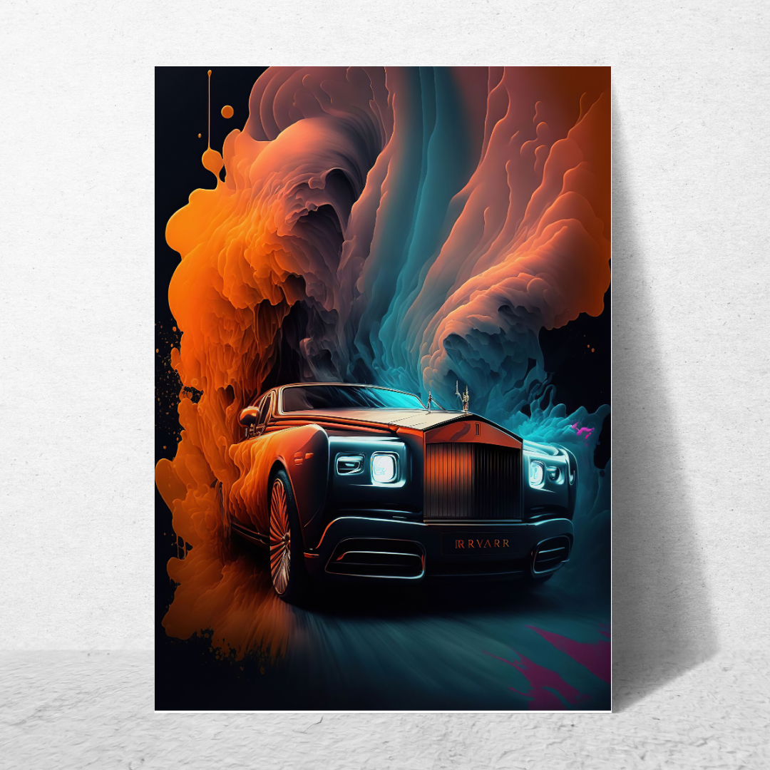 affiche voiture de sport colorée rolls royce