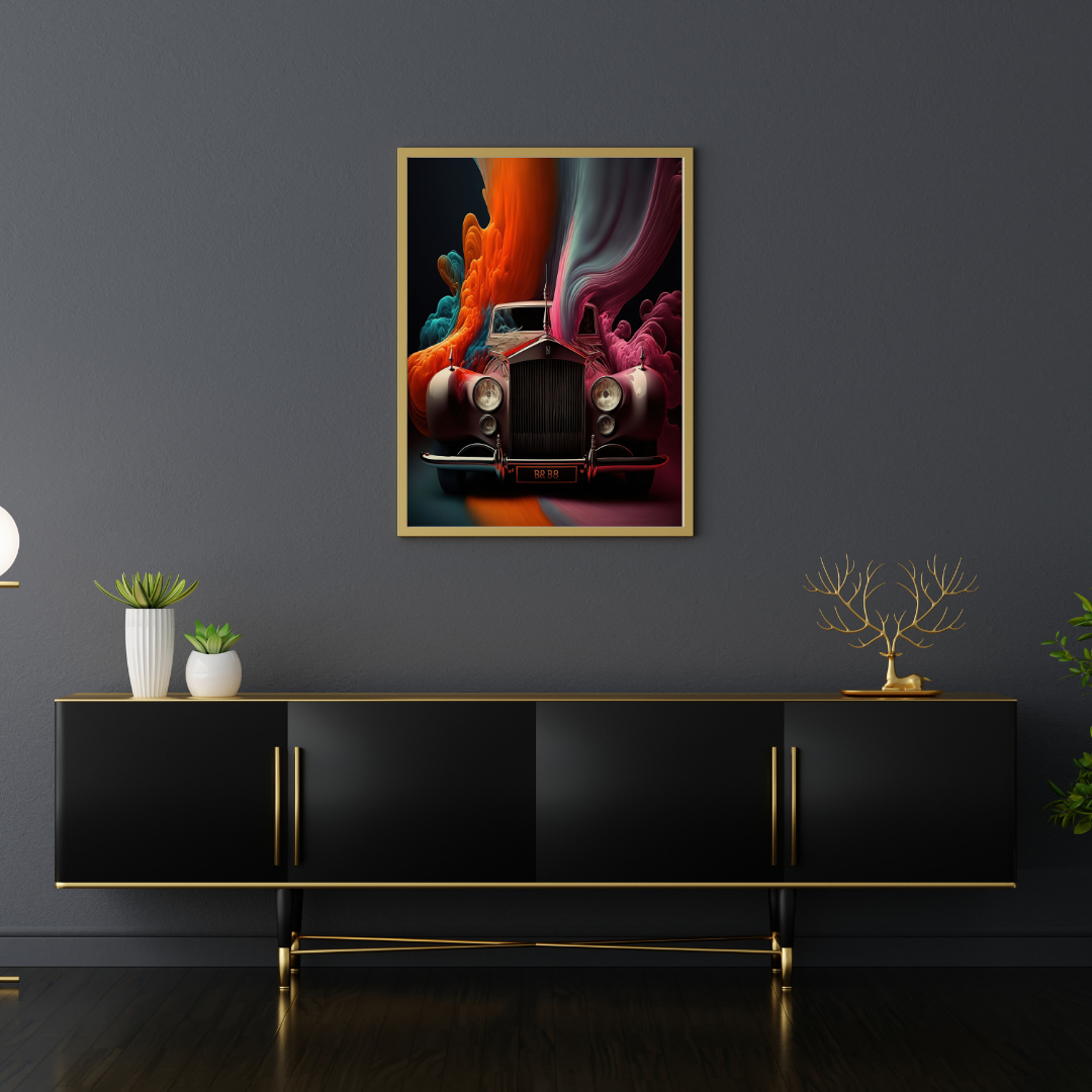 affiche voiture de sport colorée rolls royce