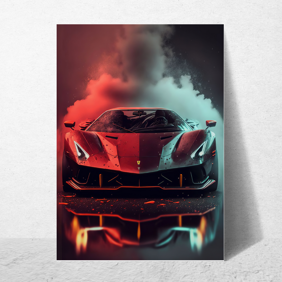 affiche voiture de sport colorée ferrari