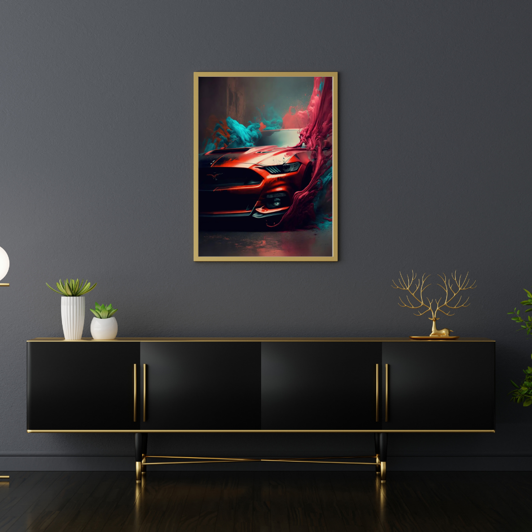 affiche voiture de sport colorée mustang