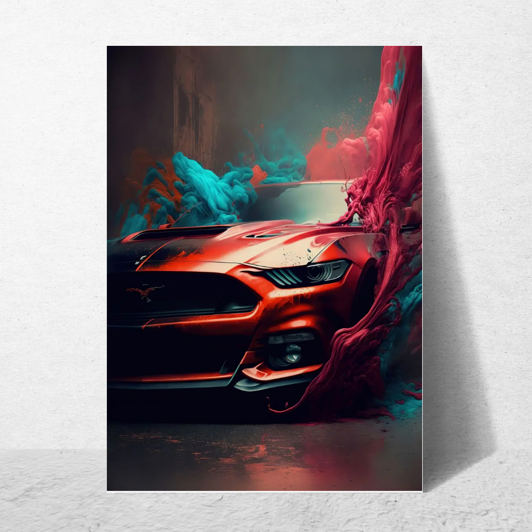 affiche voiture de sport colorée mustang