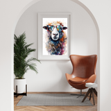 affiche colorée mouton avec lunettes
