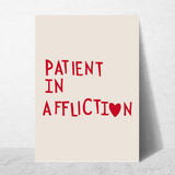 affiche citation motivante "patient in affliction" rouge et beige