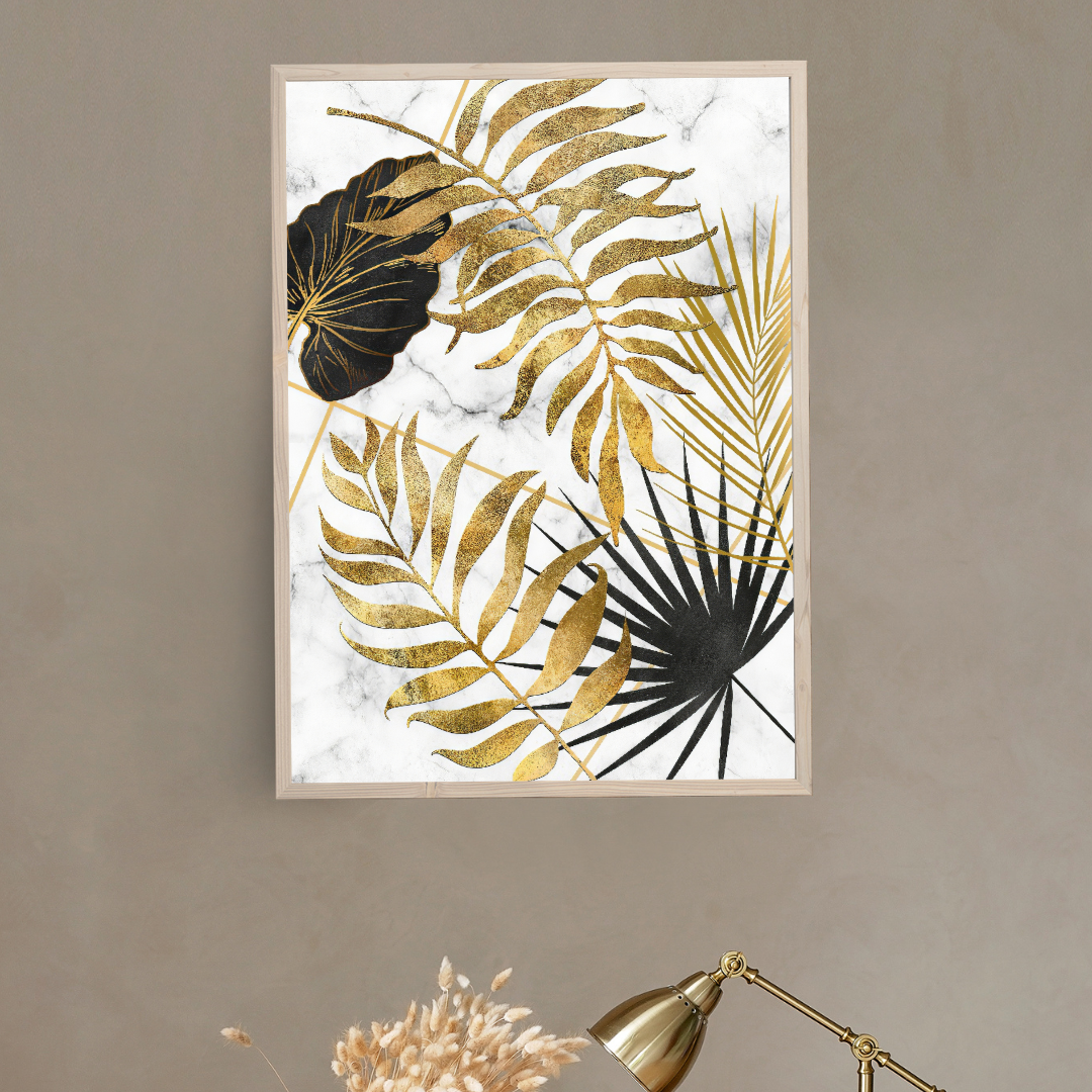 affiche feuillages abstraits doré