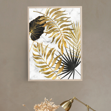 affiche feuillages abstraits doré
