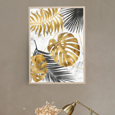 affiche feuillages abstraits doré