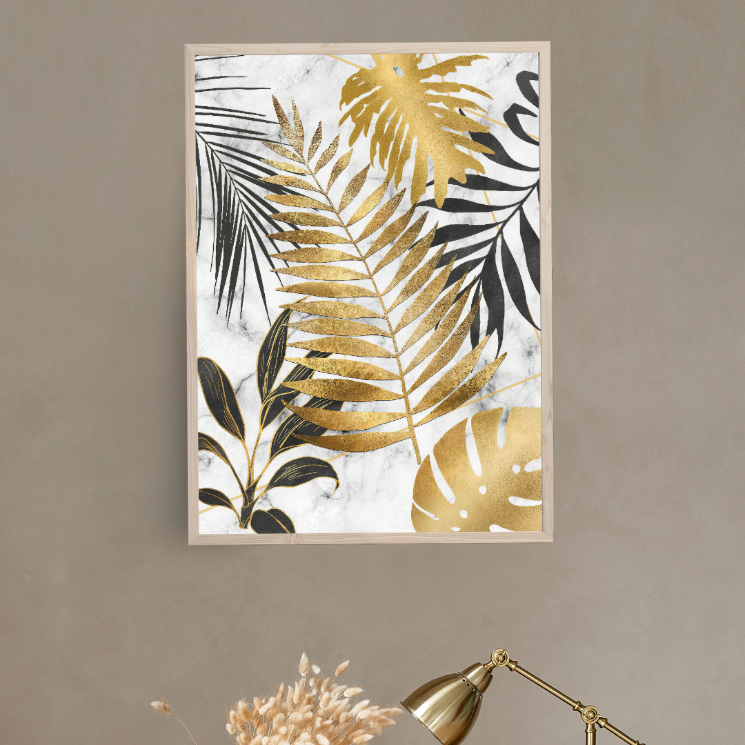 affiche feuillages abstraits doré