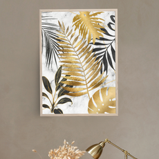 affiche feuillages abstraits doré