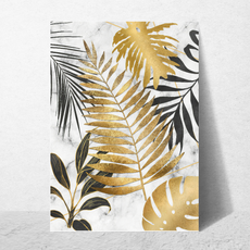 affiche feuillages abstraits doré