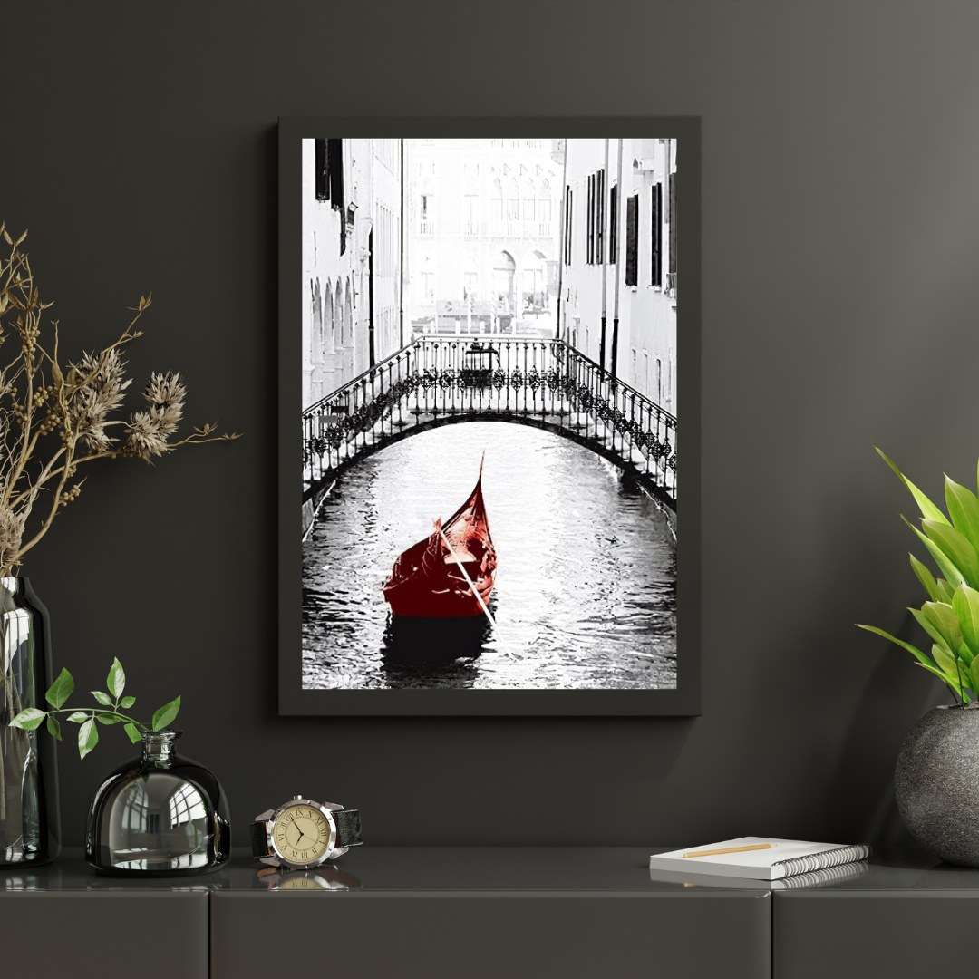 affiche venise avec gondole rouge