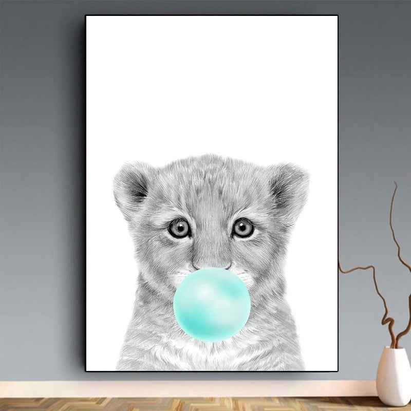 affiche animaux chewing gum lion