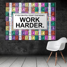 affiche work harder, billets colorés