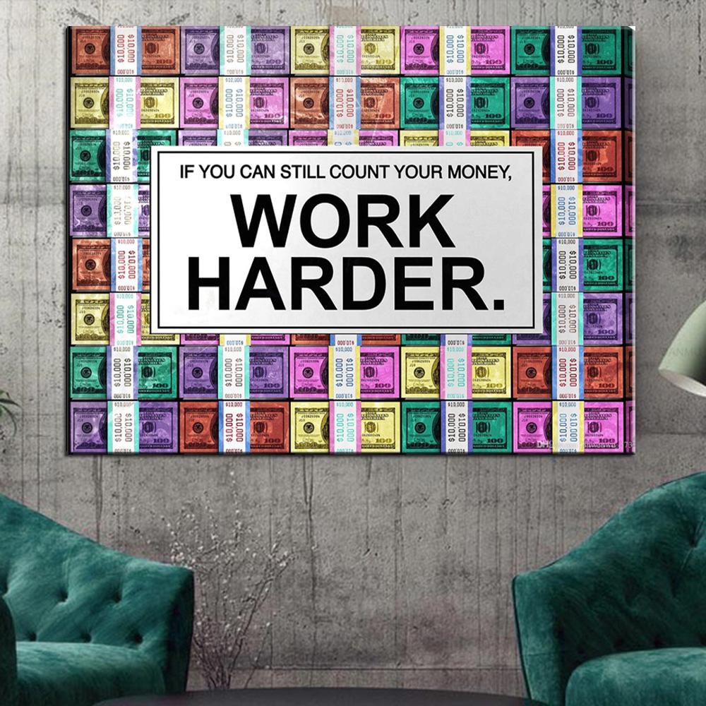 affiche work harder, billets colorés