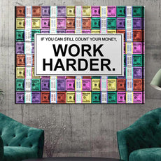 affiche work harder, billets colorés